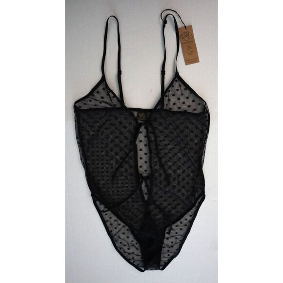 Only Hearts 8938 Women's Sz S Black Sheer Polka Dots Coucou Brigitte Bodysuit - Picture 1 of 7